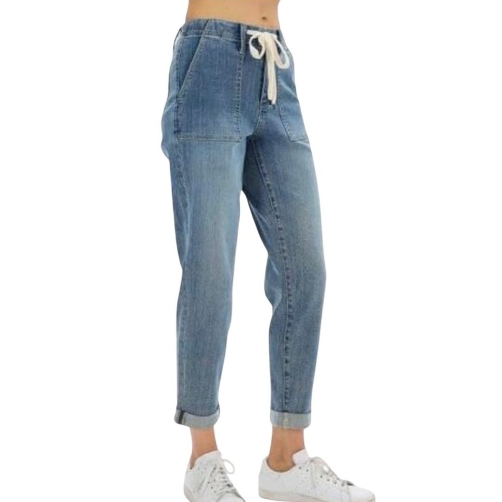 Judy Blue Jogger Roll up Jeans 88496 High Rise Medium Wash Stretch Denim 15/32 - Picture 12 of 14